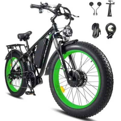 Vélo électrique BENXI pour adultes – Roues 24 pouces – 52 V 2000 W – 52 V 23 Ah – Autonomie maximale 120 km – Suspension intégrale – Frein hydraulique – Vert